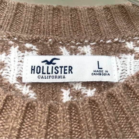 Hollister Brown Cream Houndstooth Cropped Sweater Women’s Large - Picture 5 of 8